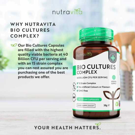 Nutravita Bio culture Complex - 60 Caps 40 Billion CFU with 15 Bacteria Strains