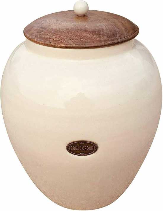 Cream Ceramic Porcelain Glazed Bread Bin Large Jar Home Kitchen Decor Gift