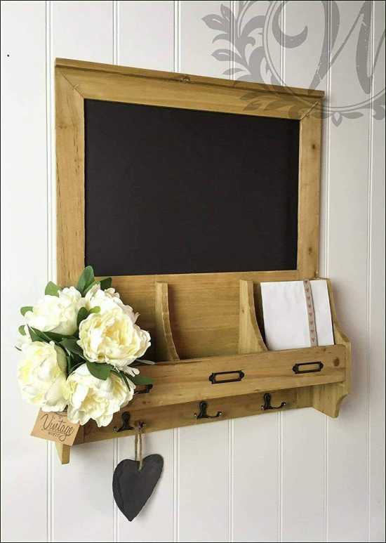 Chalkboard with Hooks and Post Space blackboard Storage Wood Frame Gift Decor