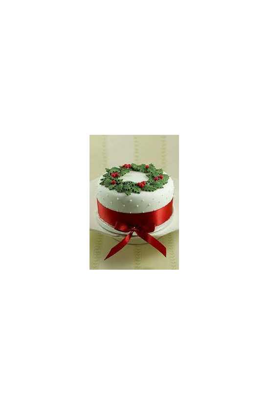 Edible green leaves with red beads(Holy And Berry) mix theme for cake and...