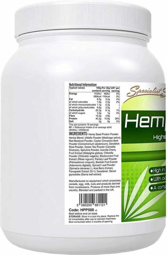 Hemp Seeds Protein Powder 500g workout nutrition gym fitness drink Medica Sativa
