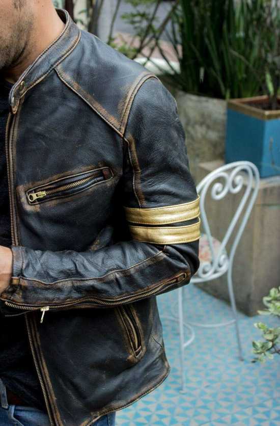 Men’s Motorcycle Biker Vintage Cafe Racer Distressed Real Leather Jacket